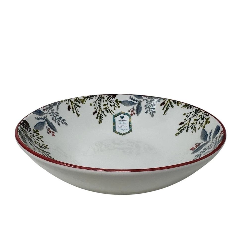 NEW Papart Seramik Winter Pinecone Serving Bowl 12" Hand Painted Turkish Ceramic